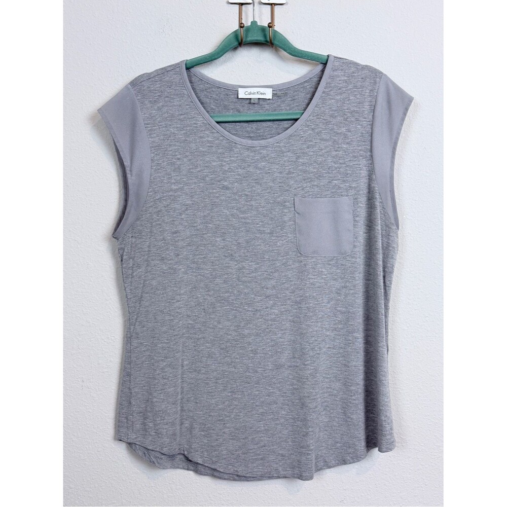 Calvin Klein Gray Cap Sleeve Pocket Tee L